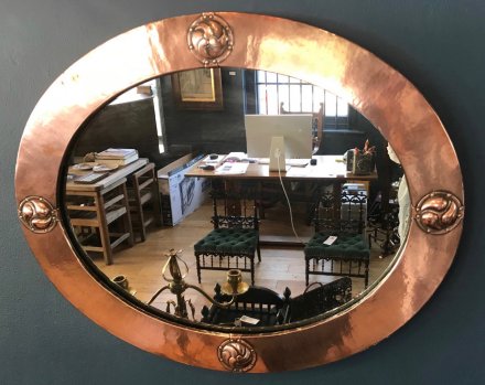 OI1097 ARTS & CRAFTS COPPER FRAMED OVAL MIRROR