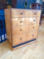 F1002 ART DECO FIGURED WALNUT CHEST OF DRAWERS