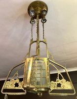 OI956 JUGENDSTIL BRASS HANGING ELECTROLIER