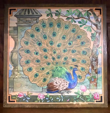 OI1027 AESTHETIC MOVEMENT LARGE PEACOCK TILE
