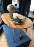 F874 FIFTIES HEALS BEECH AND WALNUT OVAL TABLE