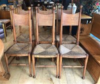 F1043 ARTS & CRAFTS SET OF 6 OAK DINING CHAIRS